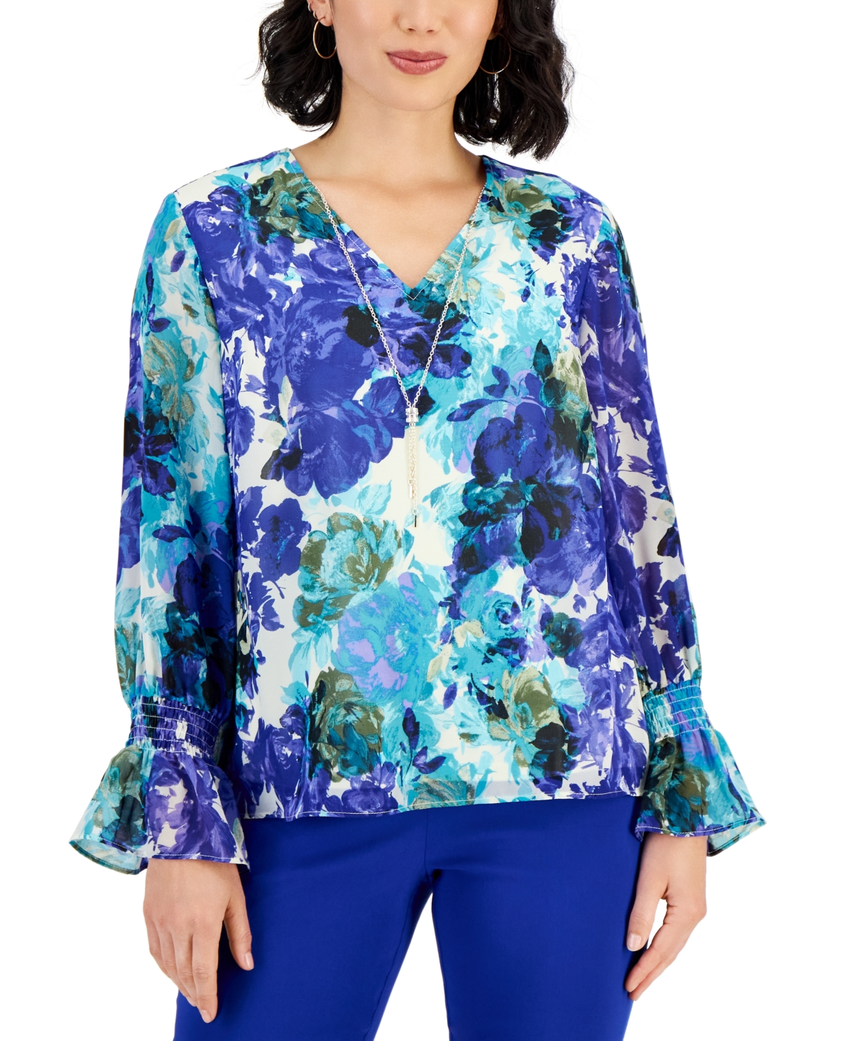 Petite Claudette Rose Necklace Top, Created for Macy's - Modern Blue