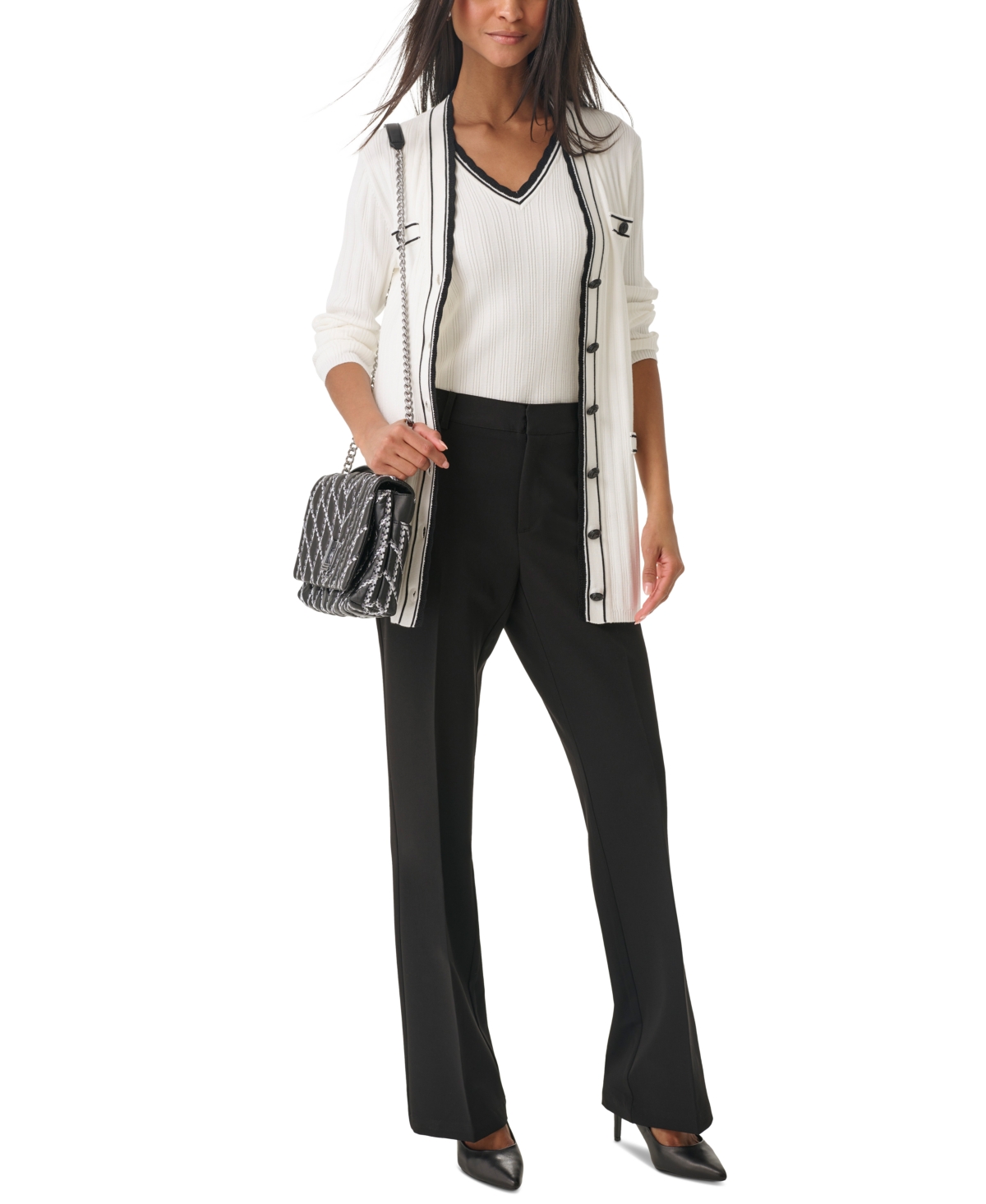 Karl Lagerfeld Paris Women's Lace-Trim Cardigan Sweater - Black