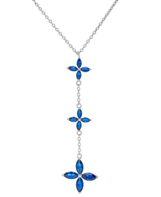Macy's - Lab-Grown Blue Spinel Flower Cluster 18" Lariat Necklace (1-1/2 ct. t.w.) in Sterling Silver