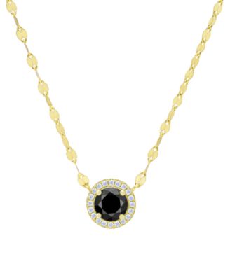 Macy's - Black Sapphire (1 ct. t.w.) & Lab-Grown  White Sapphire (1/8 ct. t.w.) Halo 18" Pendant Necklace in 14k Gold-Plated Sterling Silver