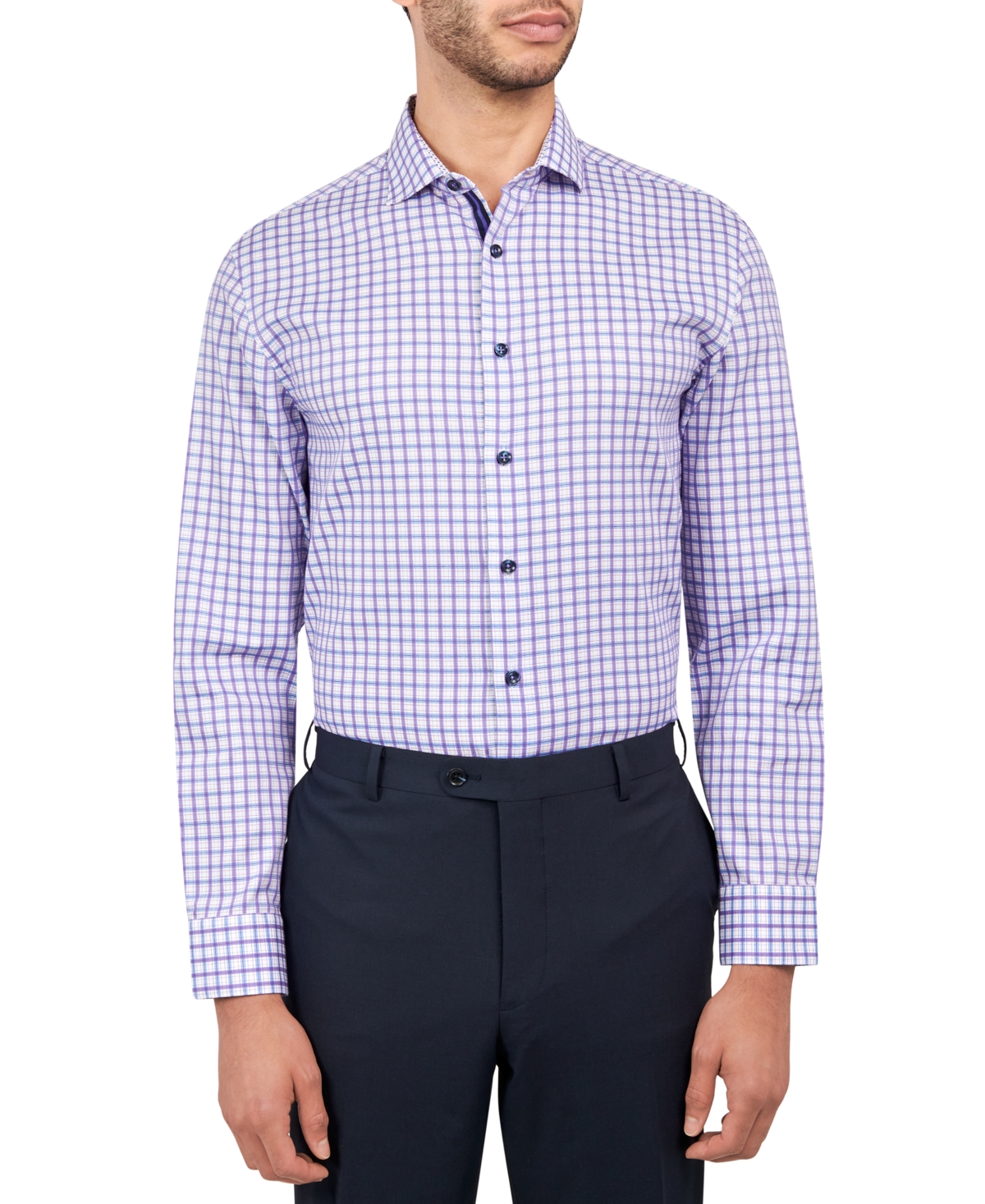 Shop Michelsons Men's Regular-fit Windowpane Check Dress Shirt In Lilac