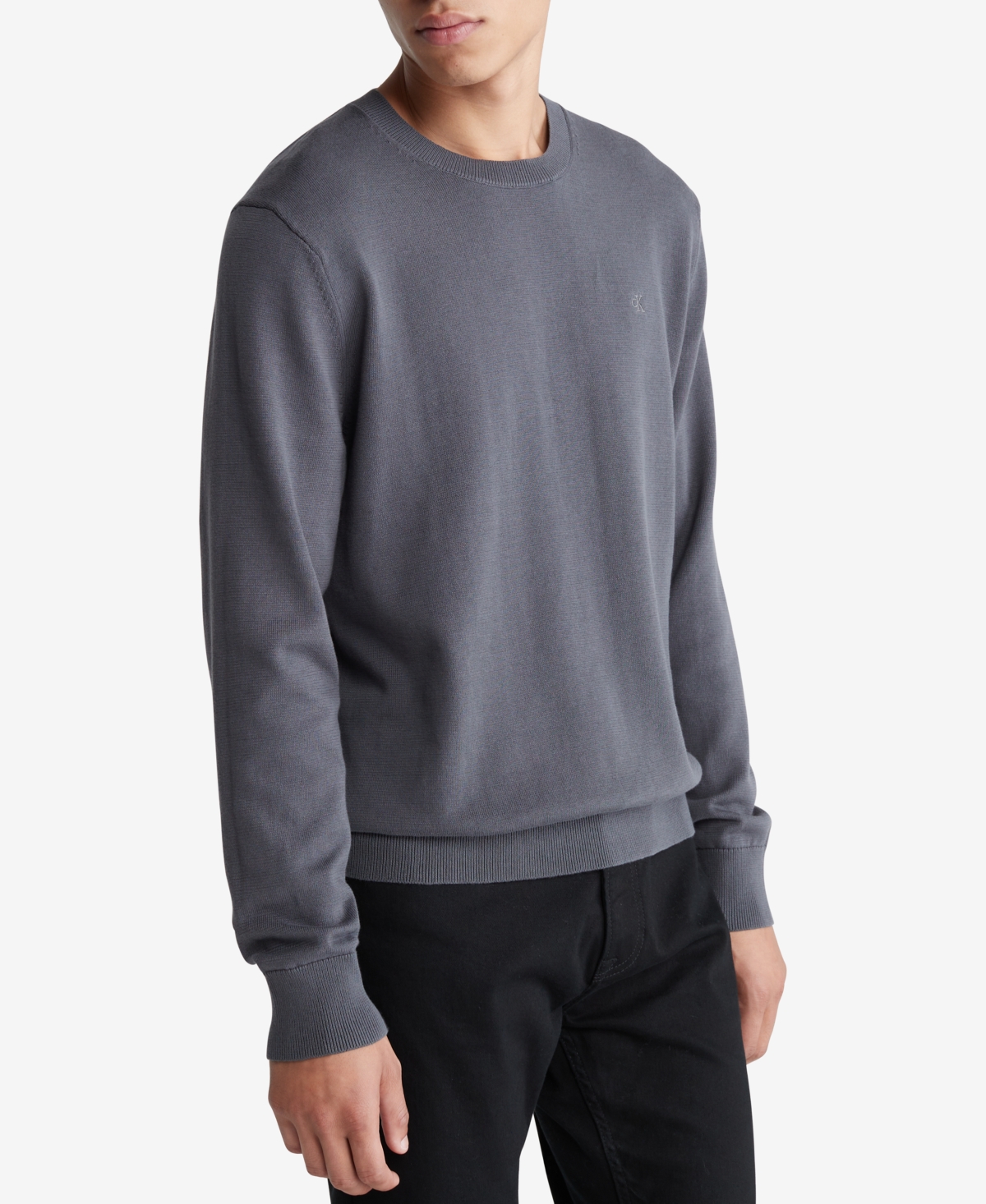 Calvin Klein Men's Smooth Cotton Monogram Logo Sweater In Forged Iron