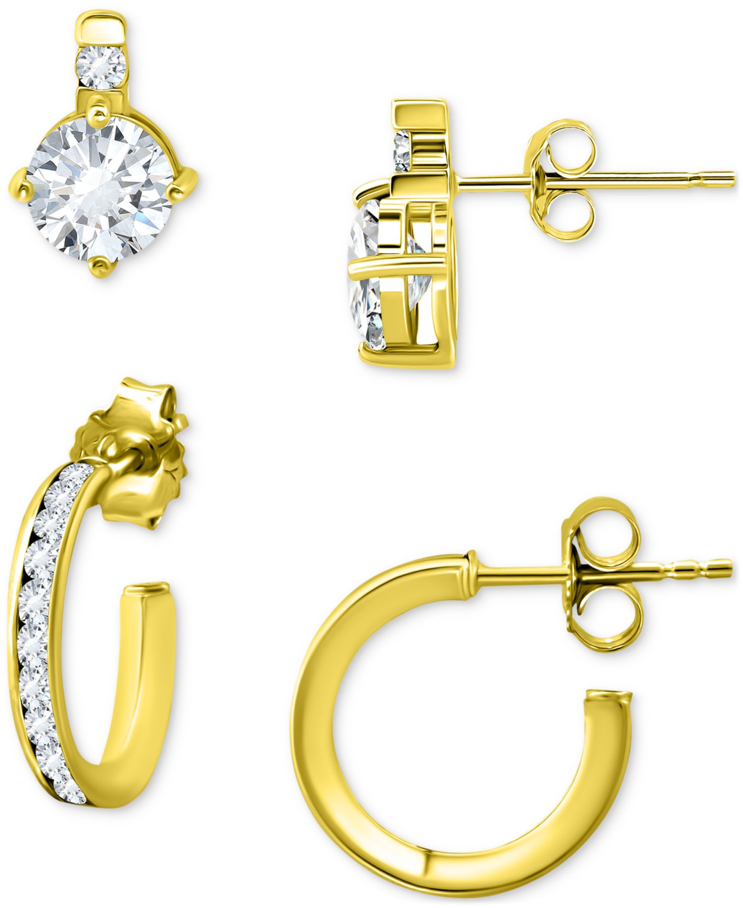 2-Pc. Set Cubic Zirconia Stud & Hoop Earrings