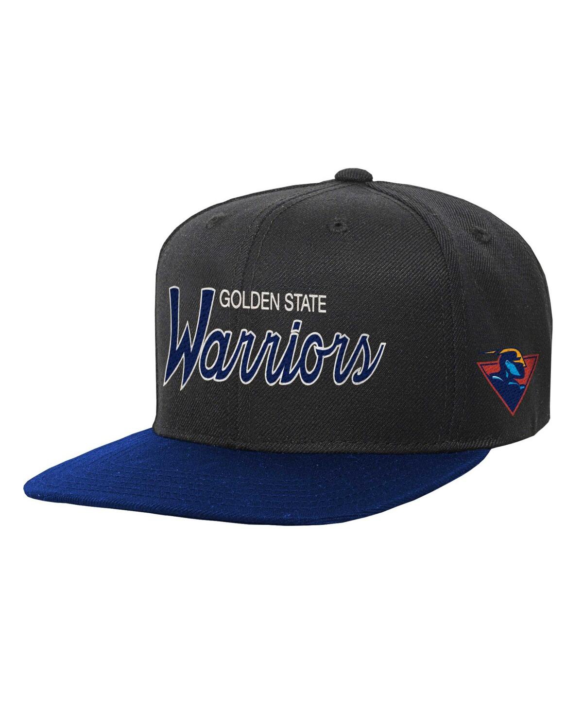 Mitchell & Ness Kids' Big Boys And Girls  Black Golden State Warriors Team Script Snapback Hat