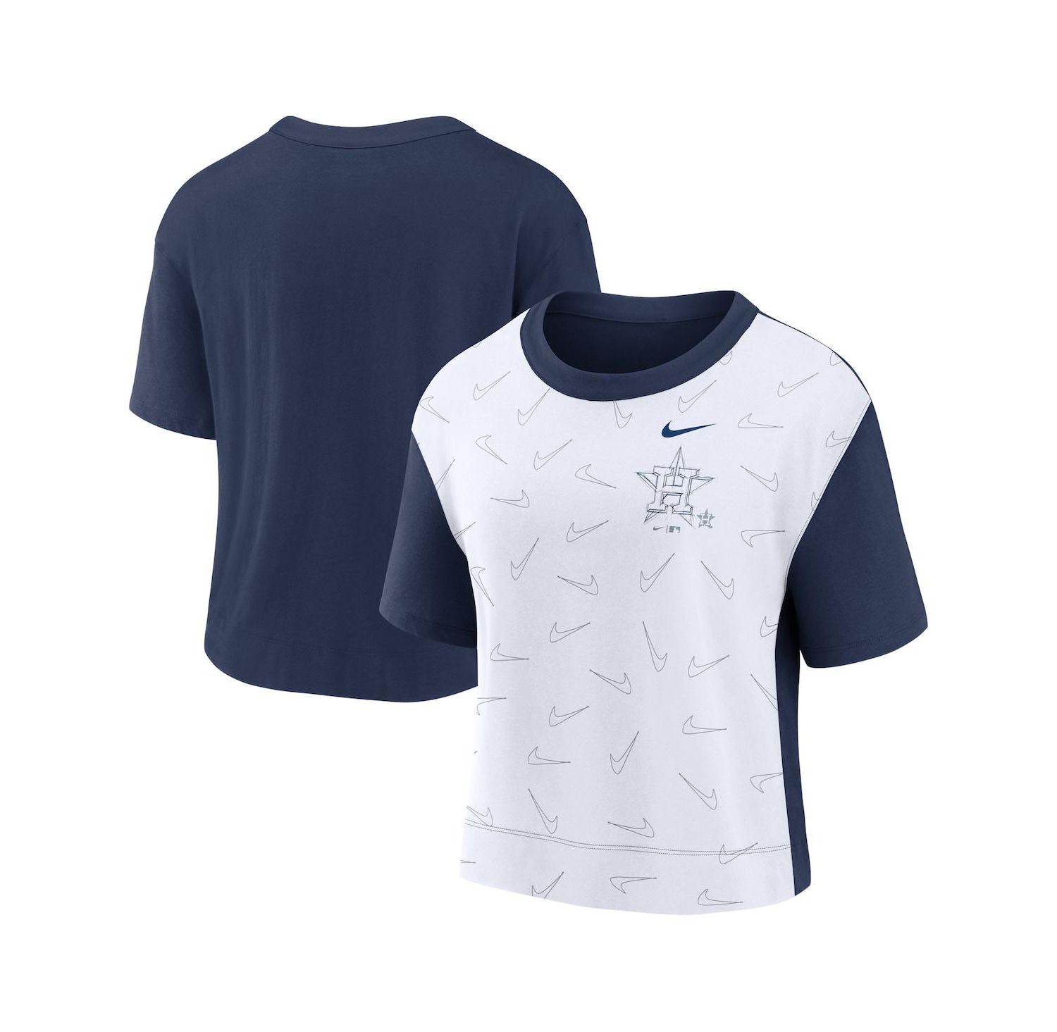 Women's Navy, White Houston Astros Line Up High Hip Fashion T-shirt