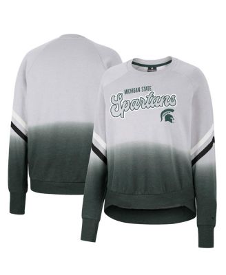 Women's Gray Michigan State Spartans Cue Cards Dip-Dye Raglan Pullover Sweatshirt