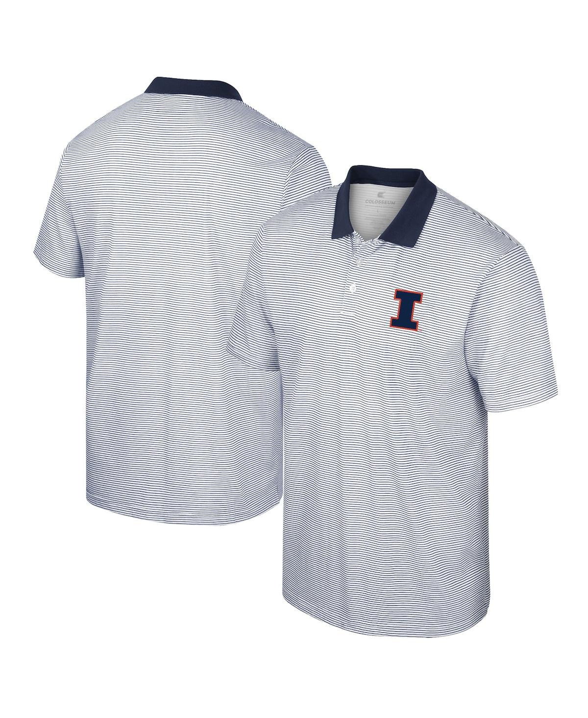 Colosseum Men's  White, Navy Illinois Fighting Illini Print Stripe Polo Shirt In White,navy