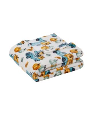 Thanksgiving Autumn Harvest Watercolor Trucks Ultra Soft Plush Oversized Throw Blanket, 50" x 70"