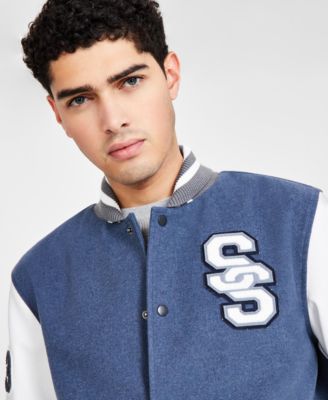 thumbnail image 2 of SJI Men's Black Varsity Bomber Jacket With Genuine Leather Sleeves - Wool Body, Band Collar, S-5XL 2 of 5