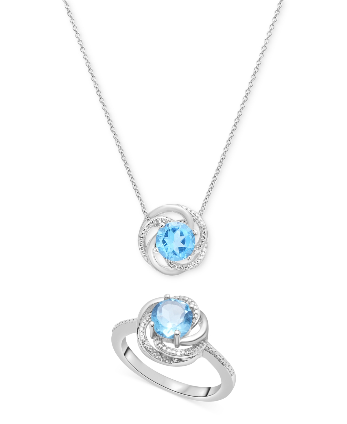 Macy's 2-pc. Set Pink Amethyst (1-1/2 Ct. T.w.) & Diamond Accent Spiral Pendant Necklace & Matching Ring In In Blue Topaz