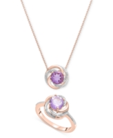 2-Pc. Set Pink Amethyst (1-1/2 ct. t.w.) & Diamond Accent Spiral Pendant Necklace & Matching Ring in 14k Rose Gold-Plated Sterl