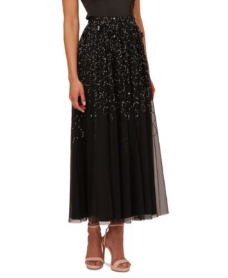 Adrianna Papell - Women's Beaded Mesh Midi Skirt