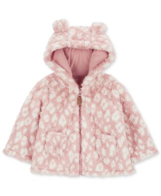 Carter's - Baby Girls Leopard-Print Faux-Sherpa Hooded Cardigan