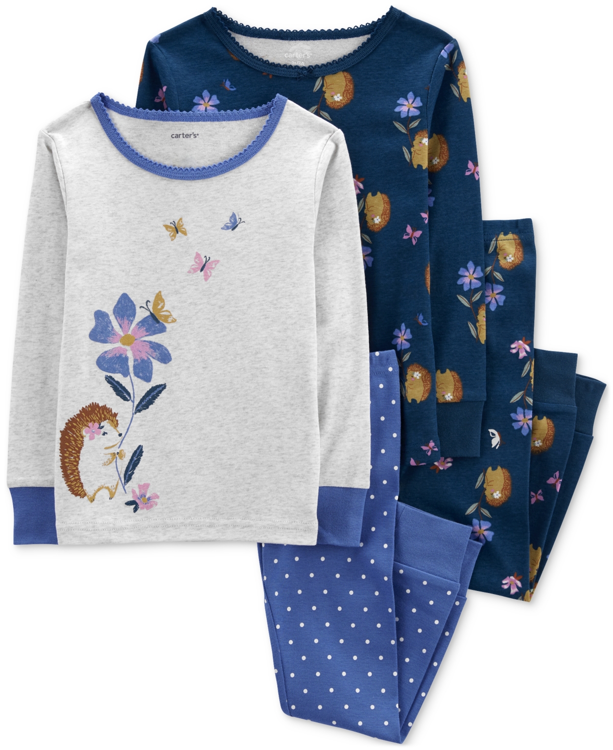 Carter's Baby Girls 100% Snug Fit Cotton Pajamas, 4 Piece Set In Blue