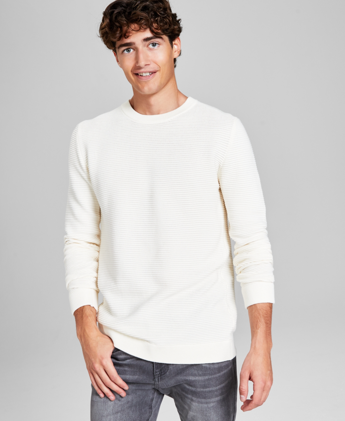 Men's Ottoman Texture Long-Sleeve T-Shirt - Off White