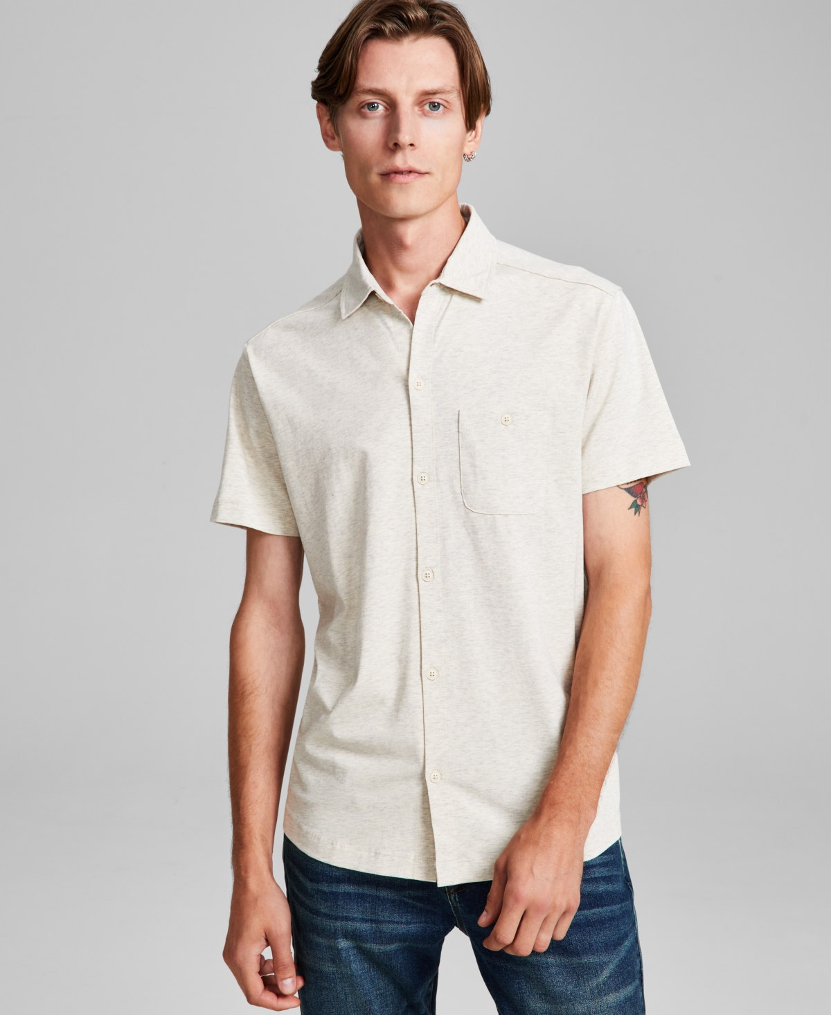Men's Regular-Fit Textured Button-Down Shirt, Created for Macy's - Sand Mel