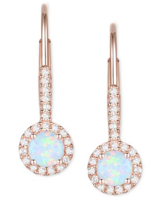 Lab-Grown Sapphire (1/2 ct. t.w.) & Lab-Grown White Sapphire (1/6 ct. t.w.) Halo Drop Earrings in 14k Rose Gold-Plated Sterling Silver (Also in Lab-Grown Ruby & Lab-Grown Opal)