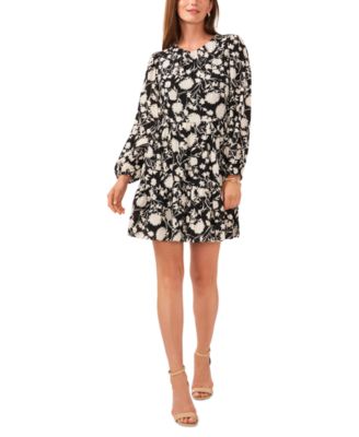 MSK - Women's Printed Long-Sleeve Tiered Babydoll Dress