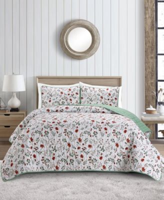 Videri Home Floral Botanical Quilt Set Collection In Green Multi