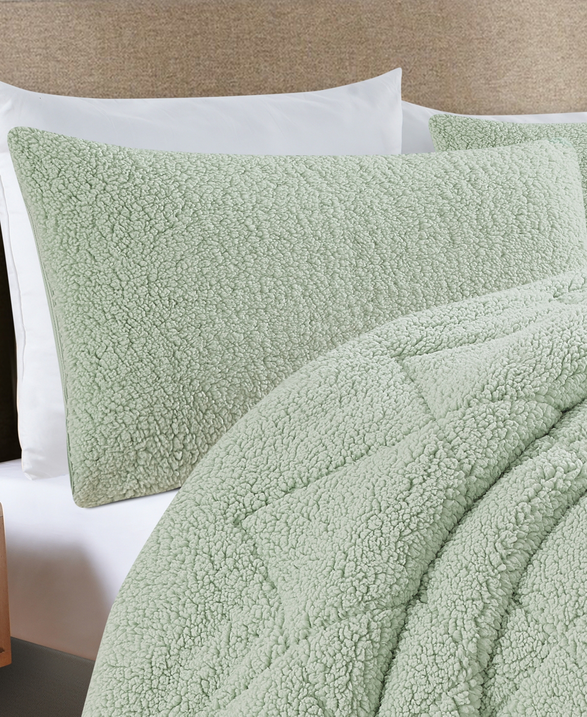 Videri Home Cozy Sherpa 3 Piece Comforter Set, King In Green