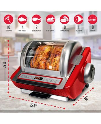 Ronco EZ-Store Large Capacity (15lbs) Countertop Rotisserie Oven (Red)