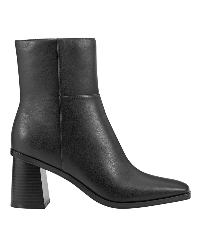 MARC FISHER Womens Black Pull Tab Buckle Accent Yandi Square Toe Block Heel Zip-Up Leather Booties M main image 0