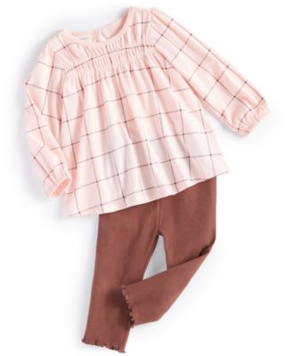 First Impressions - Baby Girls Happy Check Top and Leggings, 2 Piece Set