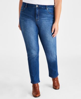 Plus Size High-Rise Straight-Leg Jeans, Exclusively at Macy's