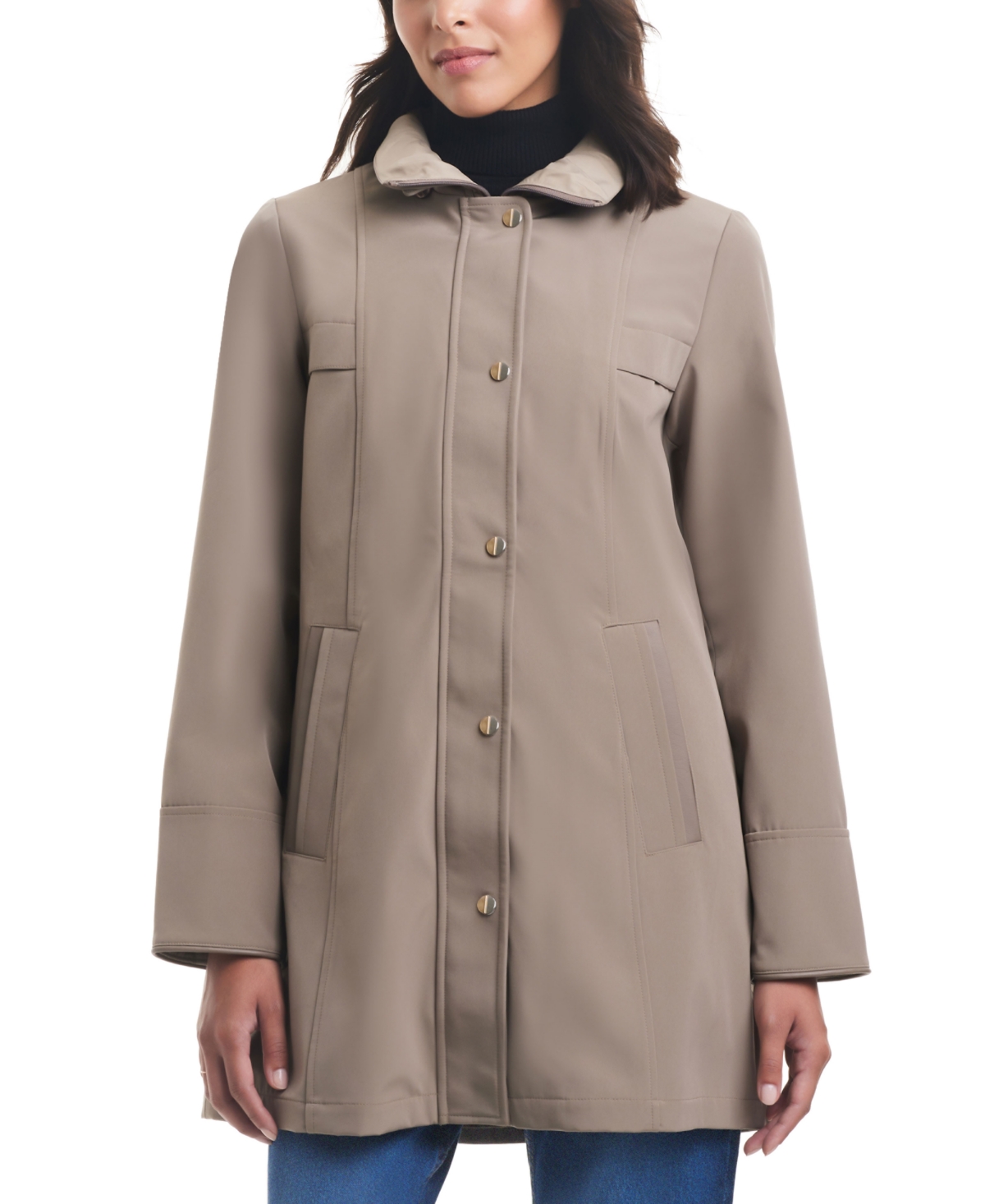 Jones New York Women's Two-tone Hooded Raincoat In Desert,stone