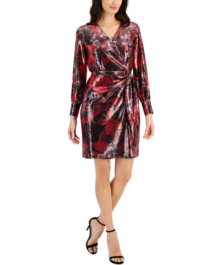 Anne Klein Women s Sequined Faux Wrap Dress Macy s