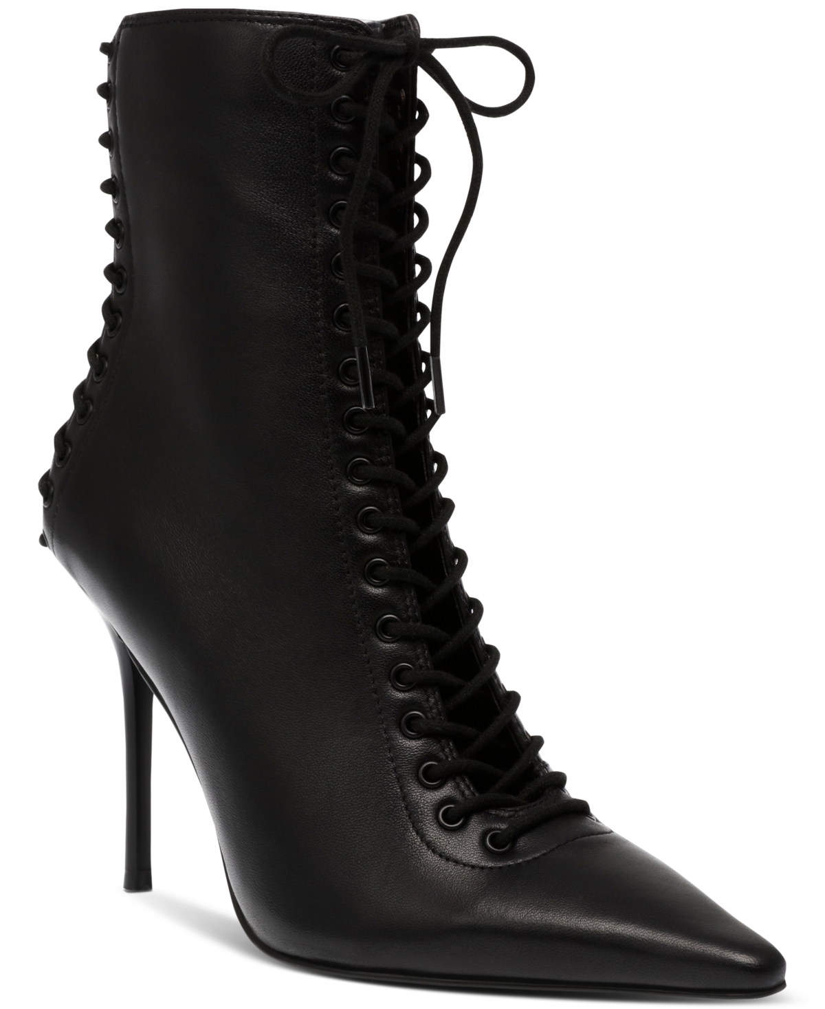 Steve Madden Women's Allnight Lace-up Stiletto Dress Booties In Black Leather