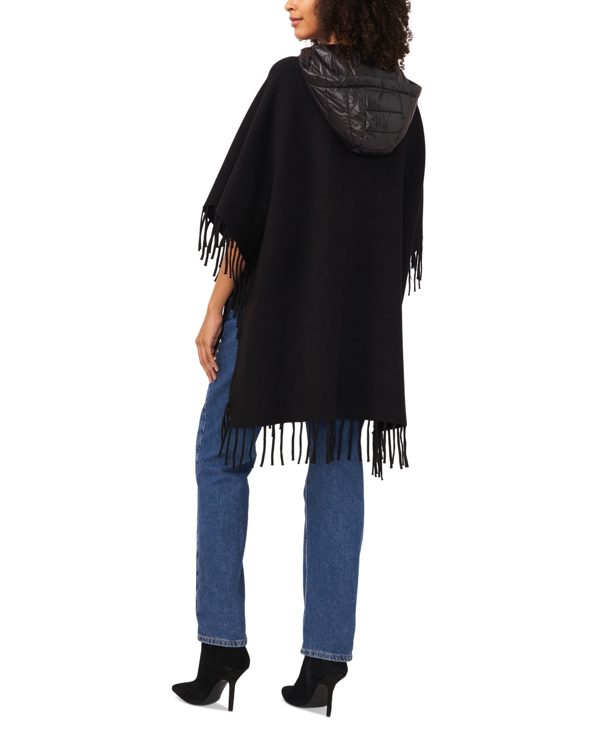 Vince Camuto Women's Fringed Puffer-Trim Hoodie Cape