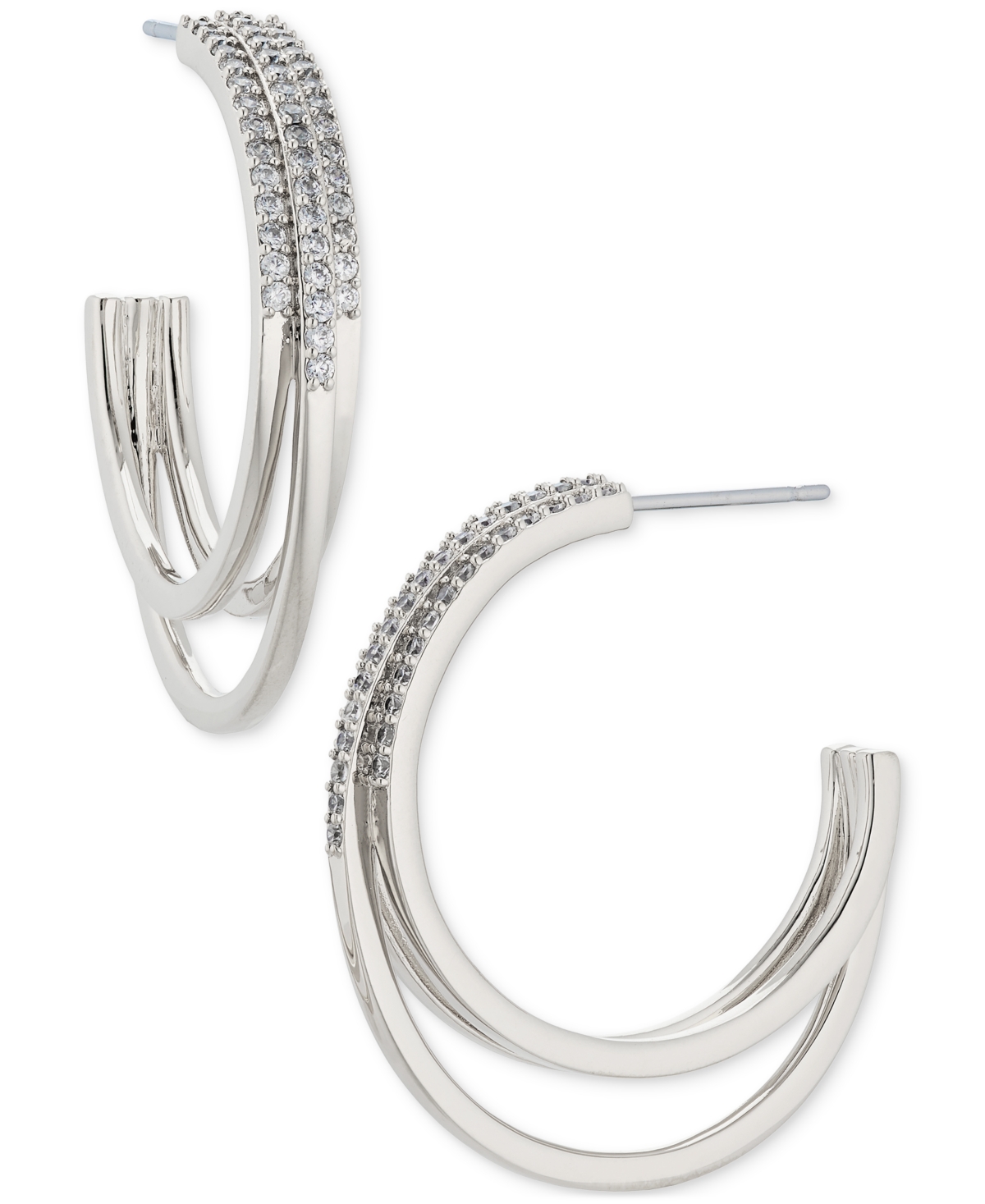 Eliot Danori 18k Gold-Plated Medium Pave Triple-Row C-Hoop Earrings, 1.12