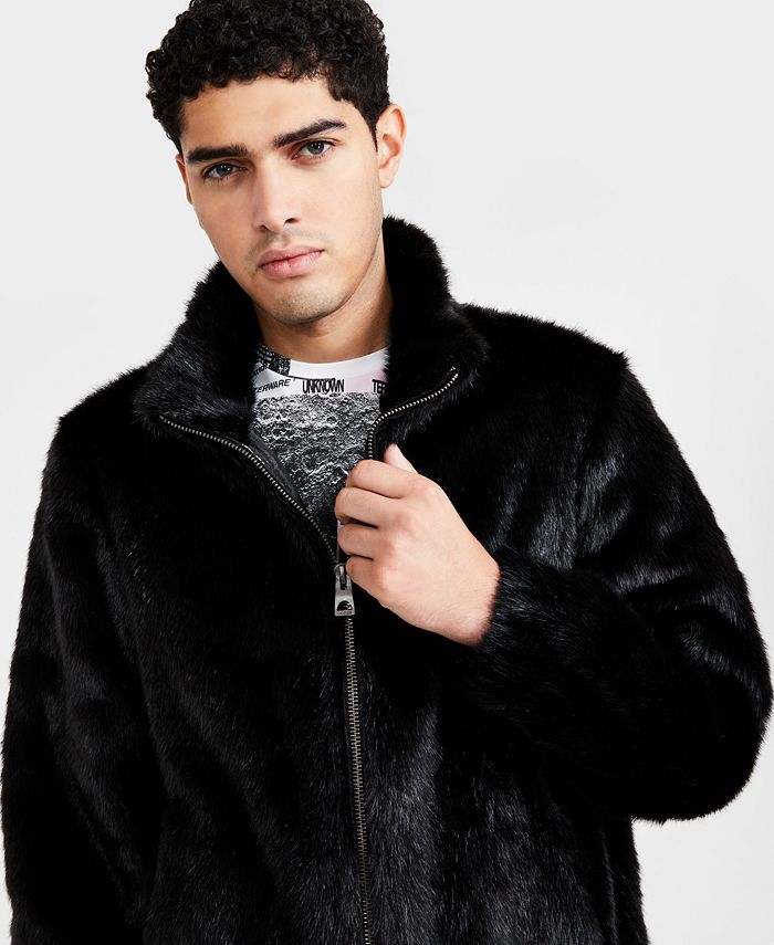 GUESS Men's Draco Faux Fur Zip-Front Jacket - Macy's