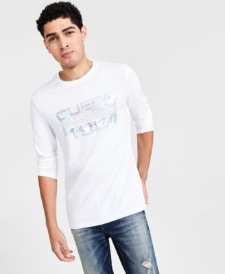 GUESS Men s 81 Long Sleeve Crewneck Foil Logo Graphic T Shirt Macy s