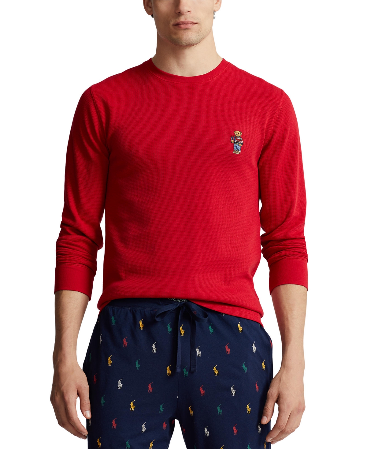 Polo Ralph Lauren Men s Bear Waffle knit Thermal Sleep Shirt In Park Avenue Red Holiday Bear ModeSens