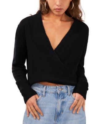 1.STATE - Women's Surplice V-Neck Faux-Wrap Sweater