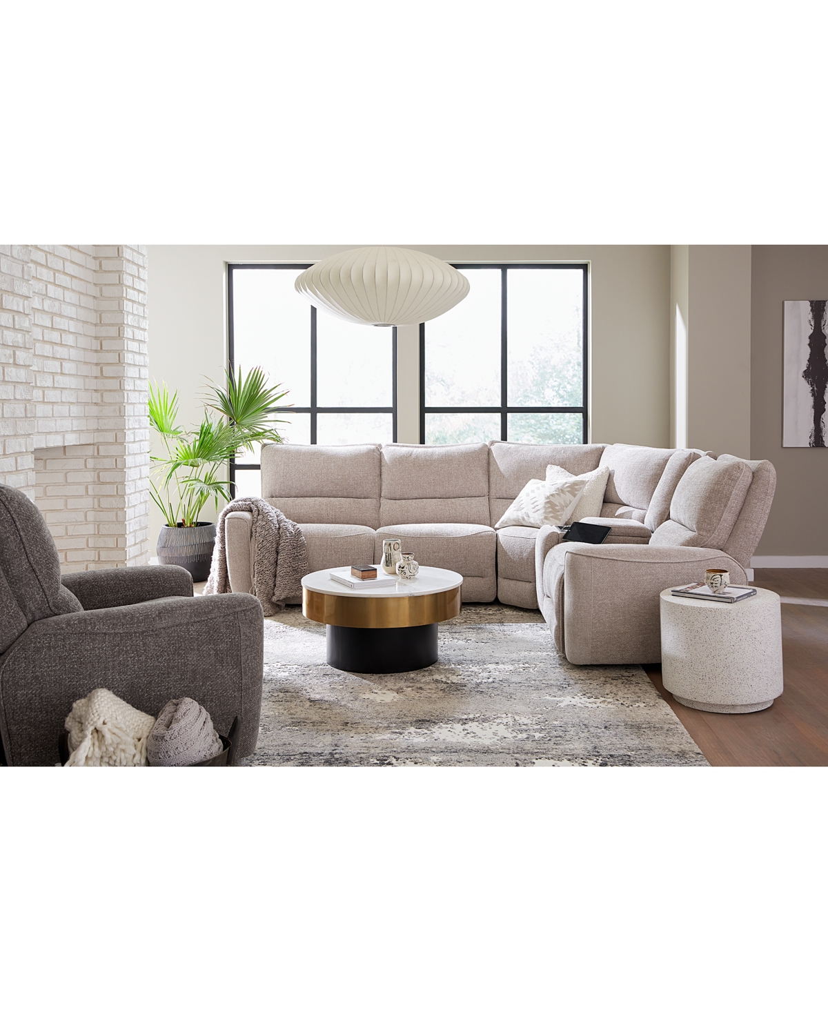 Shop Macy's Deklyn 129" 6-pc. Zero Gravity Fabric Sectional With 2 Power Recliners & 1 Console, Created For Macy In Brown