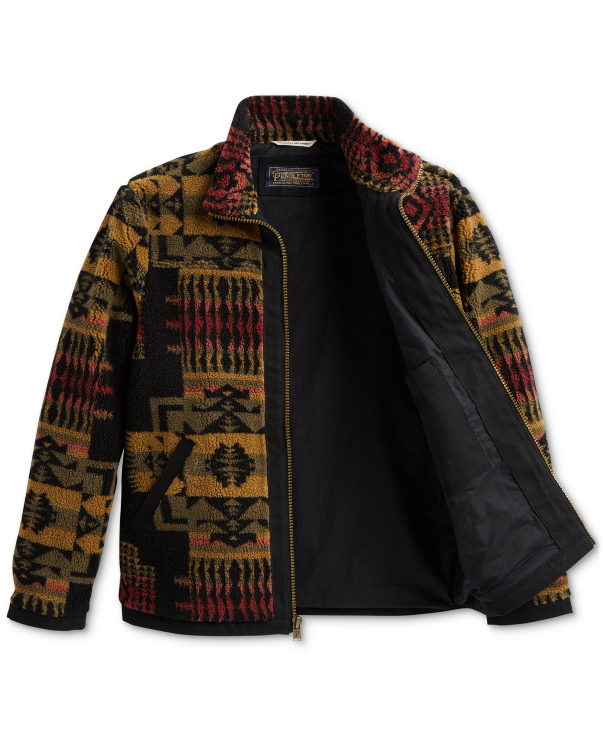 Pendleton Men's Printed Stand-collar Fleece Jacket In Black,olive Chief Joseph