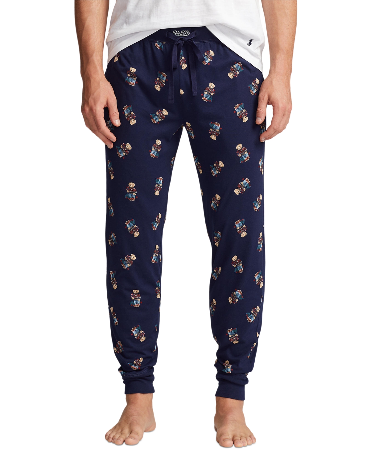 Polo Ralph Lauren Men's Cotton Jersey Jogger Pajama Pants In Cruise Navy  Holiday Bear Aop