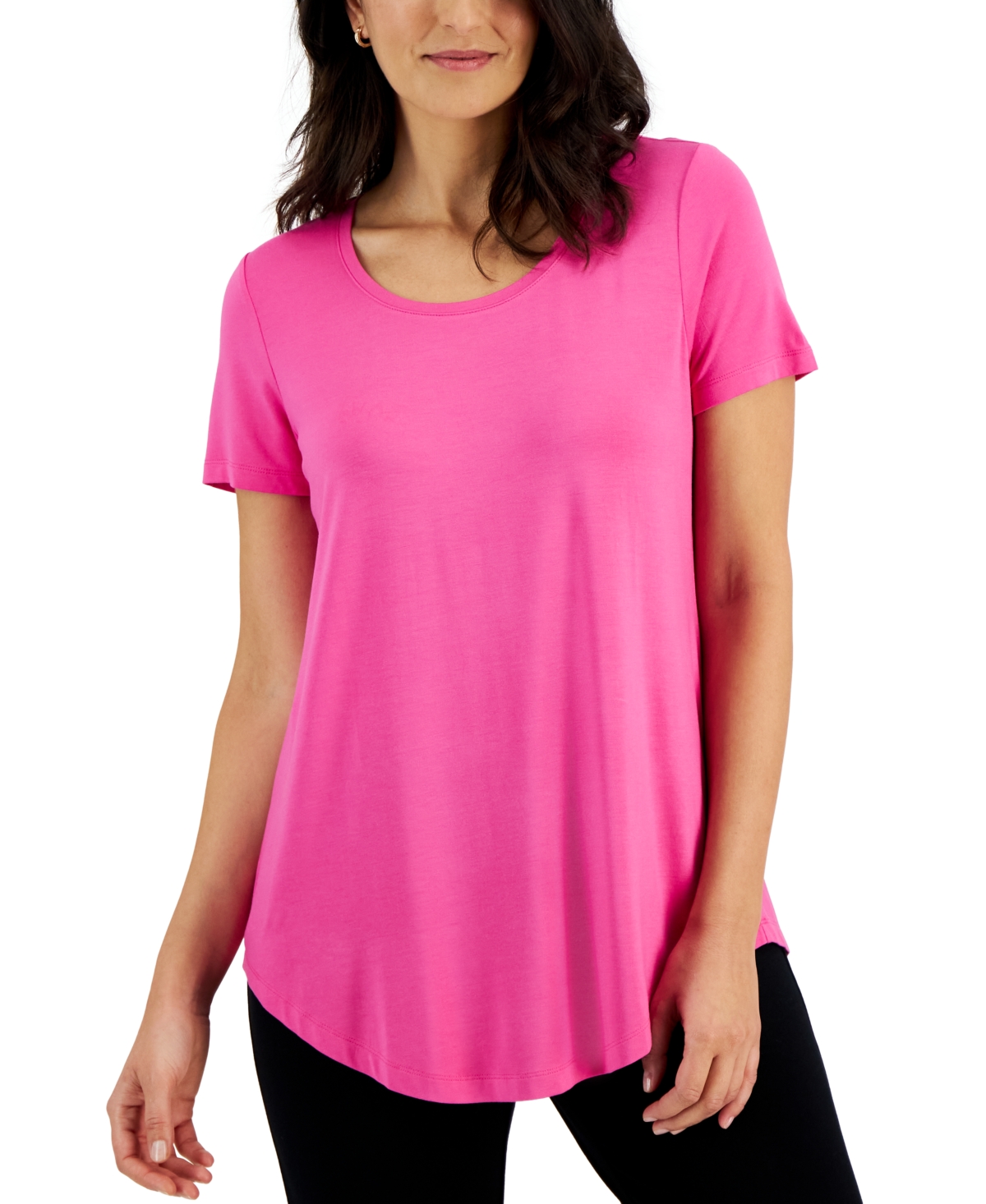 Women's Short Sleeve Scoop-Neck T-Shirt, Created for Macy's - Deep Black