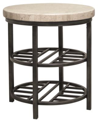 Capri 22" Stone and Metal Base Round Side Table