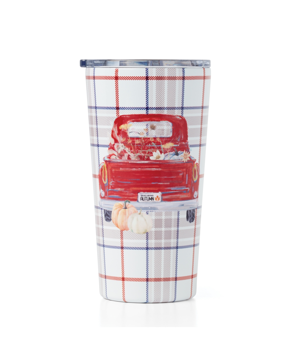Cambridge Red Plaid Truck Insulated Tumbler, 20 oz In Ivory And Natural