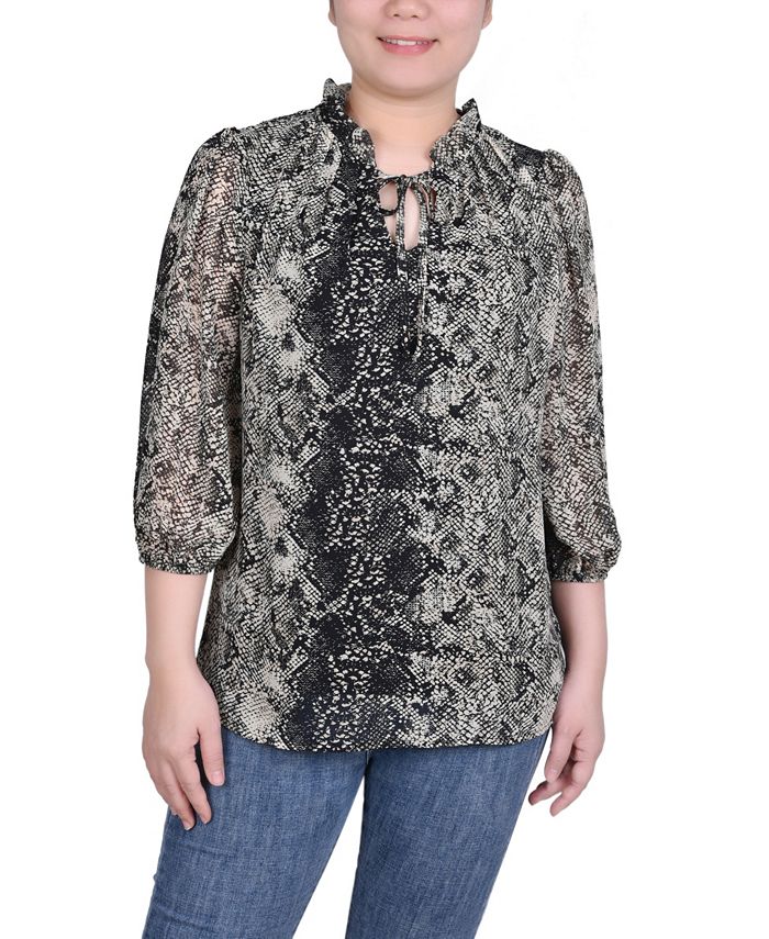 3/4 Length Sleeve Chiffon Blouse - Petite