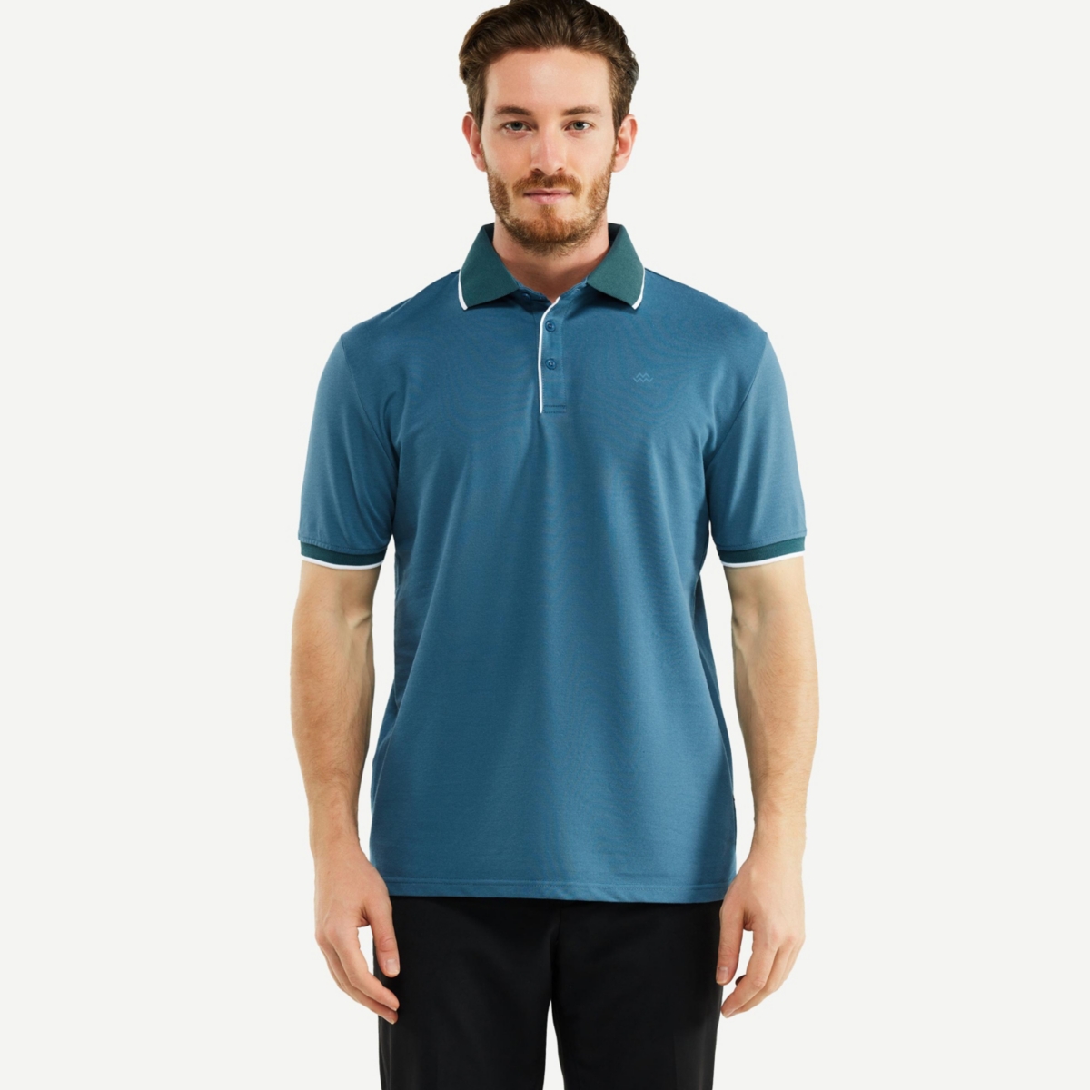 Men's Classic-Fit Cotton-Blend Pique Polo Shirt with Contrast Collar for Big & Tall - Aegean blue