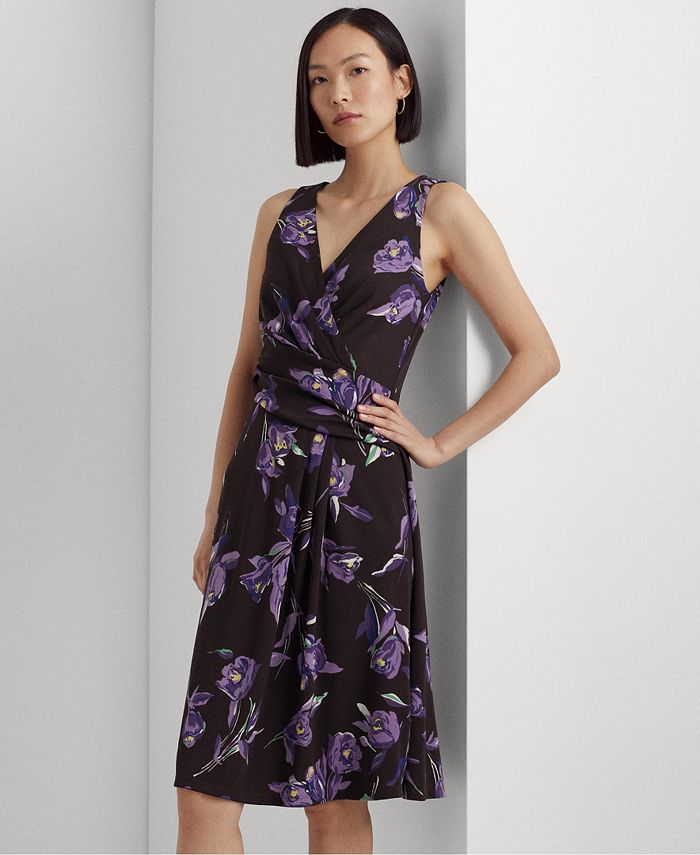 Lauren Ralph Lauren Women's Floral Surplice Jersey Sleeveless Dress ...