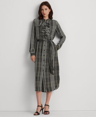 Lauren Ralph Lauren - Women's Plaid Ruffle-Trim Georgette Shirtdress