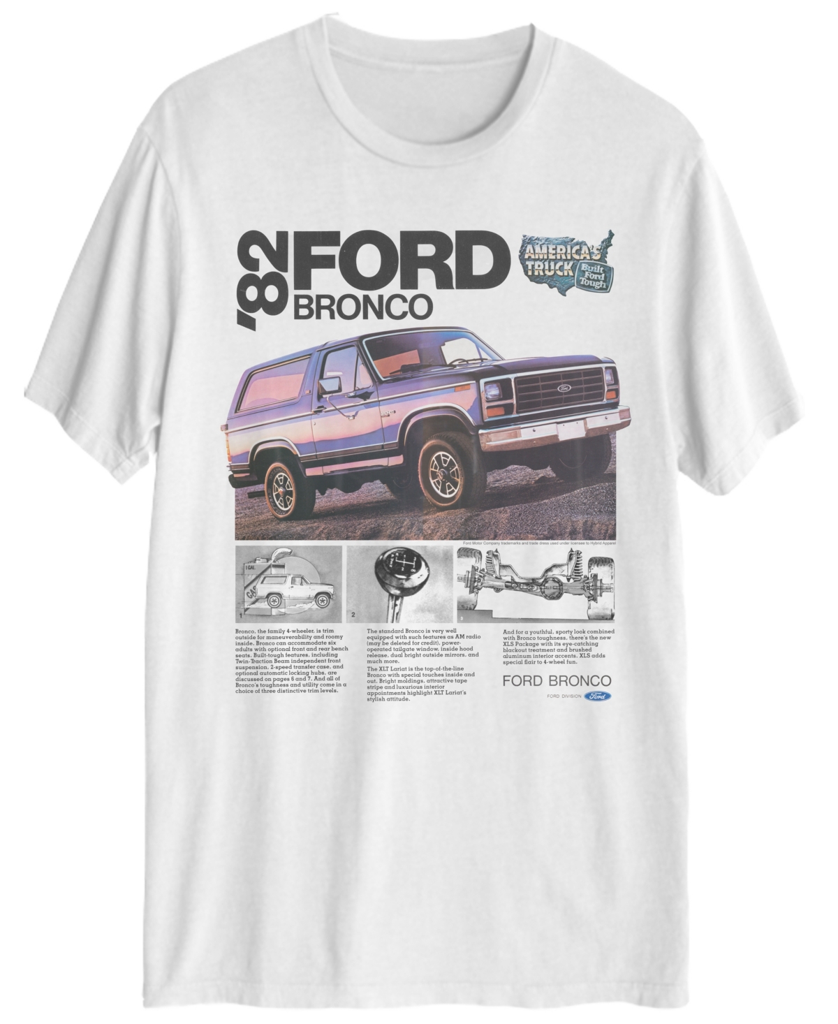 Hybrid Men's Ford Bronco Short Sleeve T-shirt In White