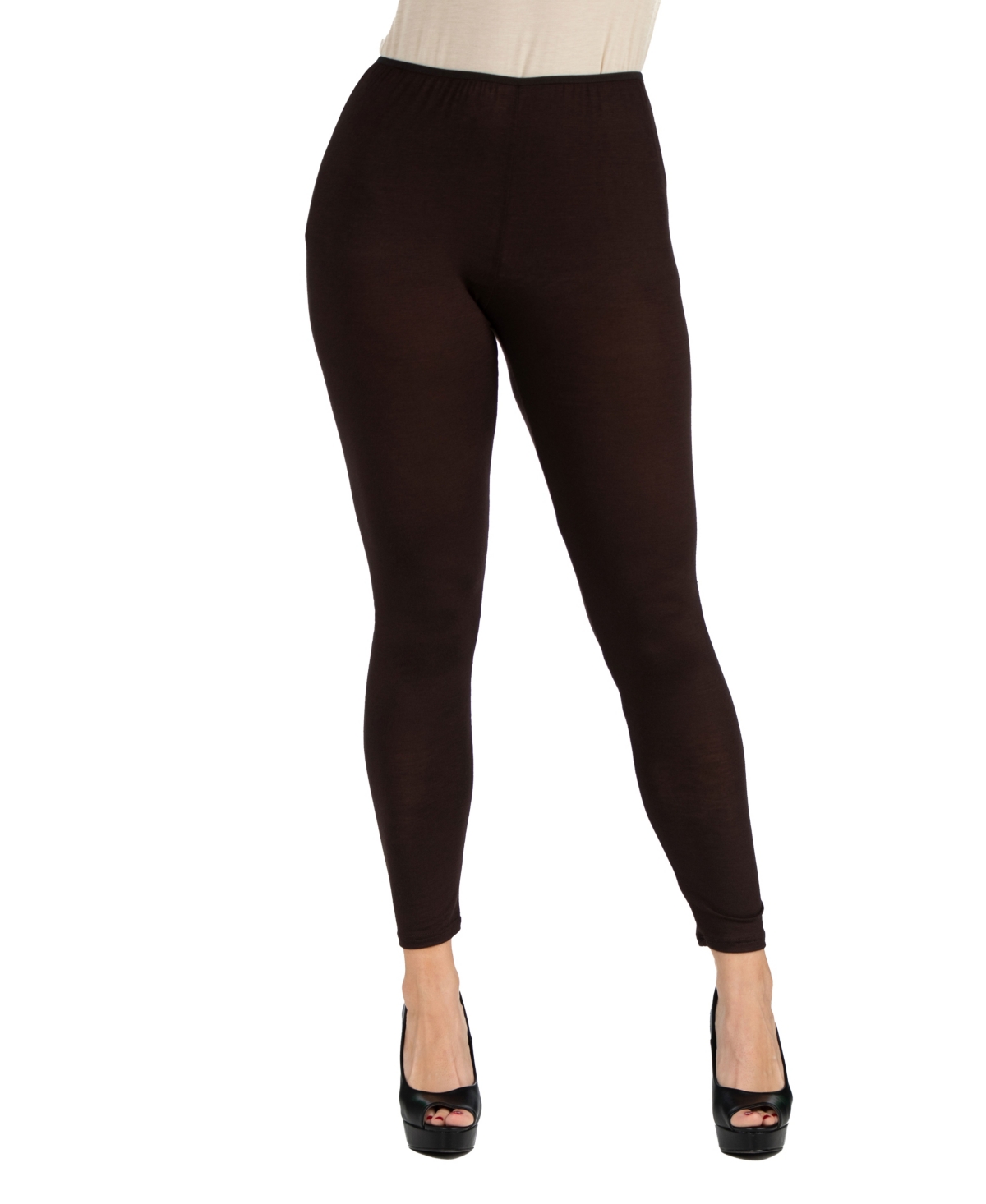 24seven Comfort Apparel Women's Stretch Ankle Length Leggings In Brown