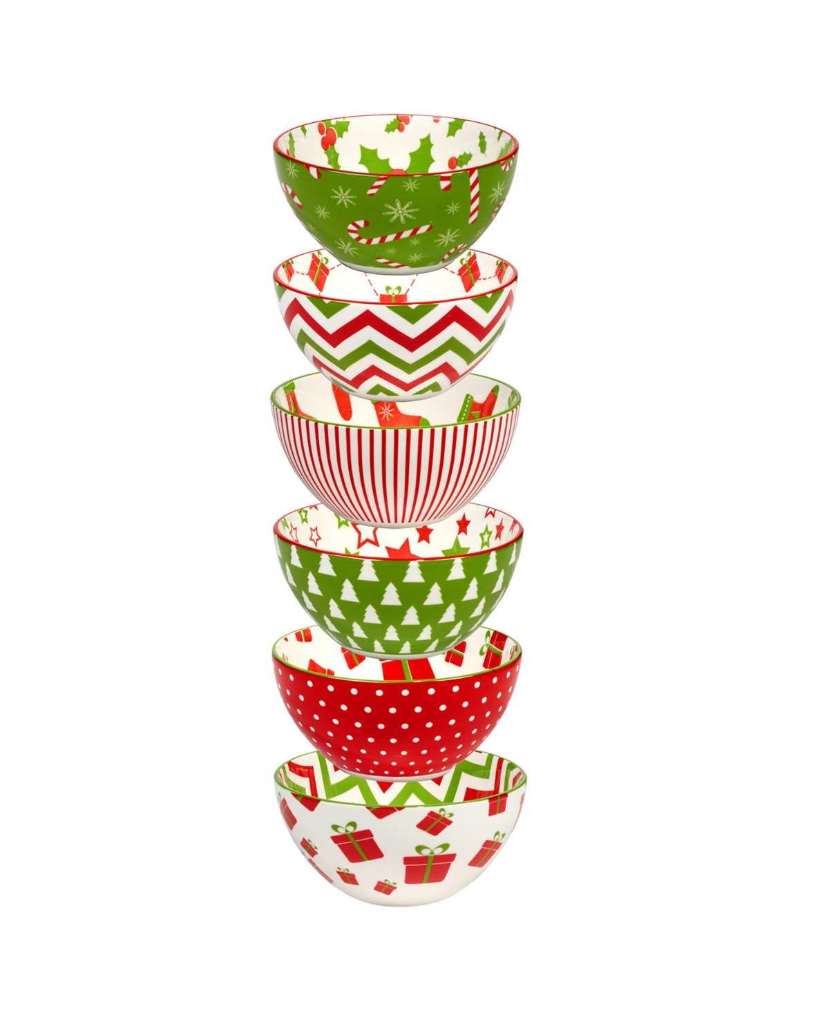 Holiday Fun 30 oz All Purpose Bowls Set of 6, Service for 6 - Multi